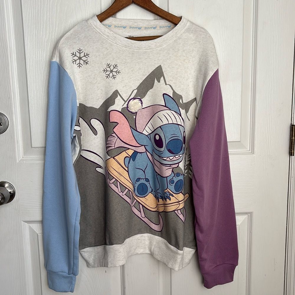 NEW NWT Disney Stitch Sledding Sweatshirt - Blue, Purple Size Medium
